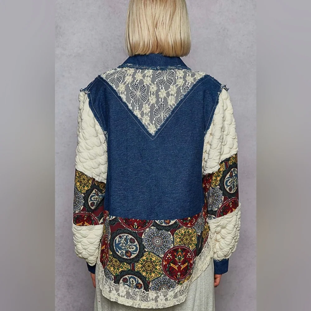 POL Multicolor Patchwork Jean Oversized Jacket - Picture 2 of 5